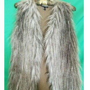 Stylish Faux Fur Knitted Vest Size S Sweater Brown Allison Brittney Unique